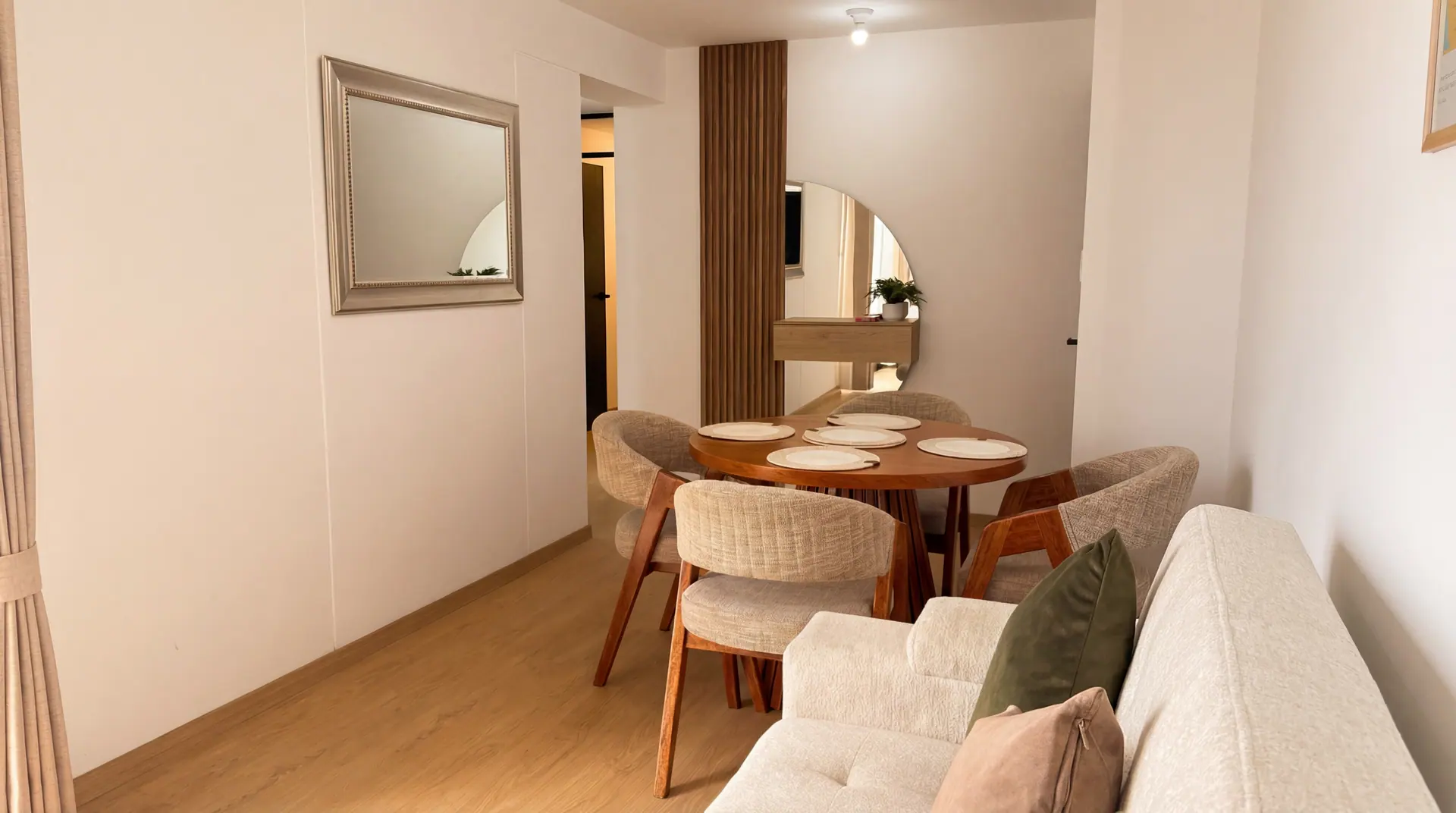 Sala fotografiada para el anuncio de un departamento administrado por Maison Nova